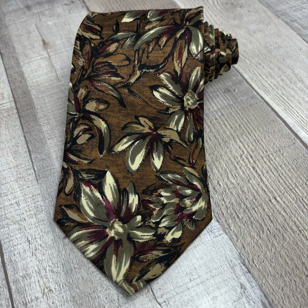Christian Dior Monsieur Men's 57'' X 3.75'' Necktie Tie Floral Brown 100% Silk